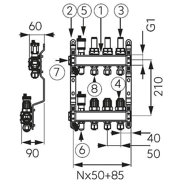 DISTRIBUITOR COLECTOR 6 CAI FERRO SN-RZP06S INOX 1" CU DEBITMETRE RACORD 16X2MM [2]