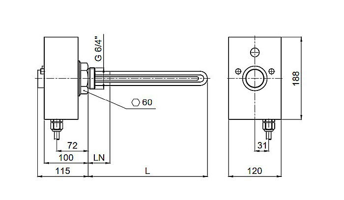 REZISTENTA ELECTRICA REGULUS 3KW CU TERMOSTAT 11/2 L370MM CU TERMINAL NEINCALZIT 19043 [2]