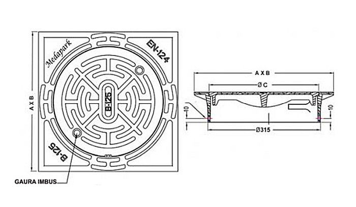 Gratar fonta 37x37 pentru tub pvc dn315 clasa d400 [4]