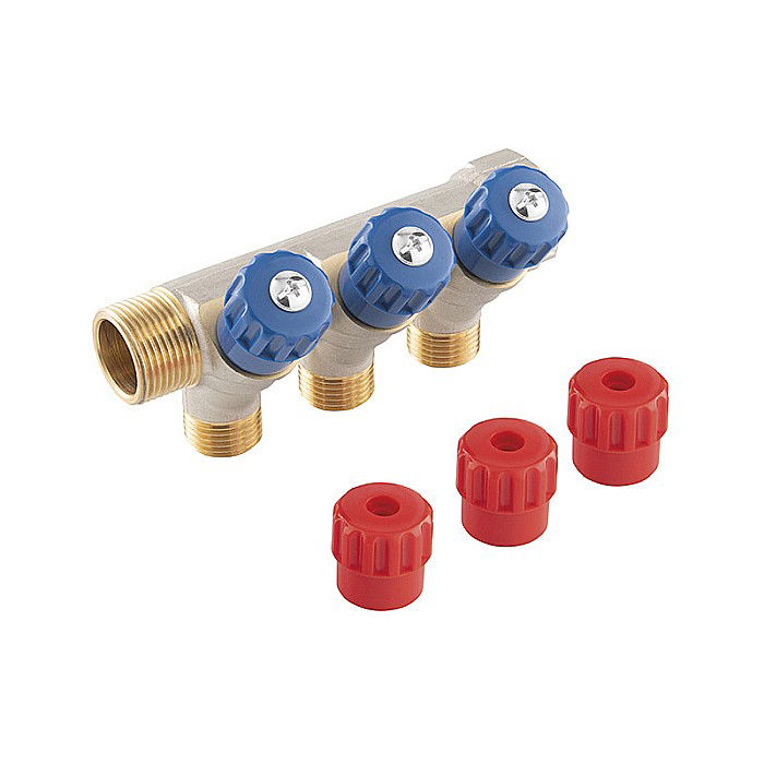 DISTRIBUITOR 3 CAI 3/4X1/2 UNGHI PENTRU APA CALDA SI APA RECE RDW200 FERRO [1]