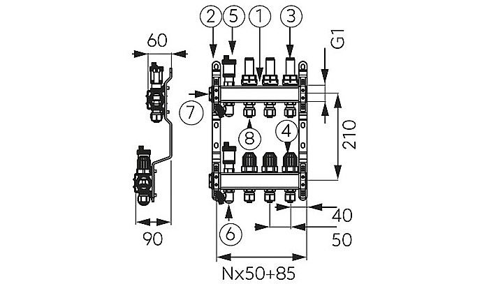 DISTRIBUITOR COLECTOR 11 CAI FERRO SN-RZP11S INOX 1" CU DEBITMETRE RACORD 16X2MM [2]