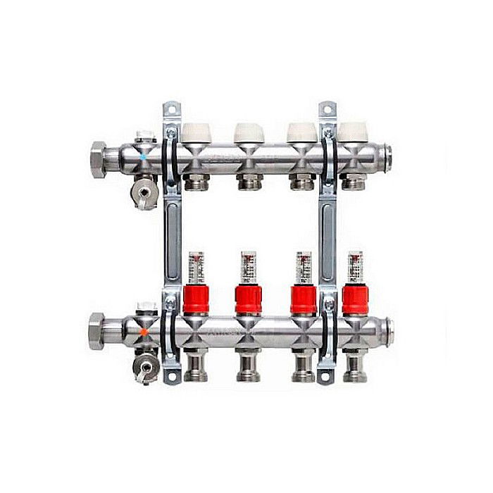 DISTRIBUITOR-COLECTOR 4 CIRCUITE 1 INOX KERMI CU DEBITMETRE 3/4 EUROCON [1]