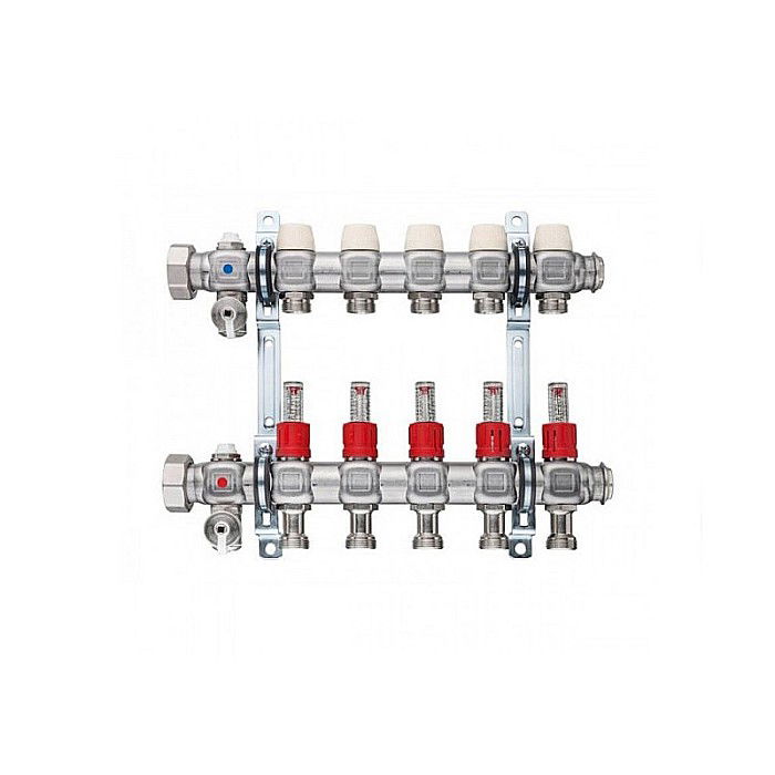 DISTRIBUITOR-COLECTOR 5 CIRCUITE 1 INOX KERMI CU DEBITMETRE 3/4 EUROCON [1]