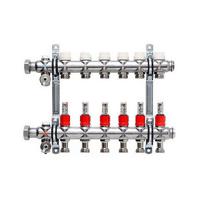 DISTRIBUITOR-COLECTOR 6 CIRCUITE 1 INOX KERMI CU DEBITMETRE 3/4 EUROCON [1]