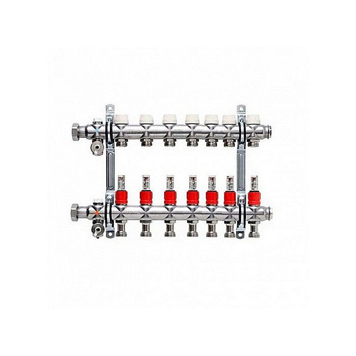 DISTRIBUITOR-COLECTOR 7 CIRCUITE 1 INOX KERMI CU DEBITMETRE 3/4 EUROCON [1]