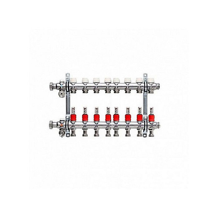 DISTRIBUITOR-COLECTOR 8 CIRCUITE 1 INOX KERMI CU DEBITMETRE 3/4 EUROCON [1]