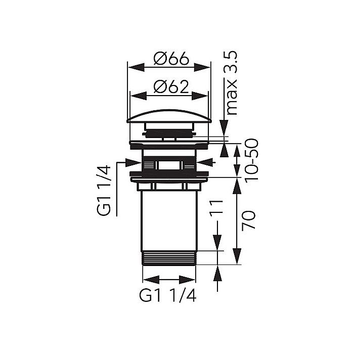 VENTIL LAVOAR CLICK CLACK 11/4 FARA PREAPLIN ROTONDO CROMAT S285B FERRO [2]