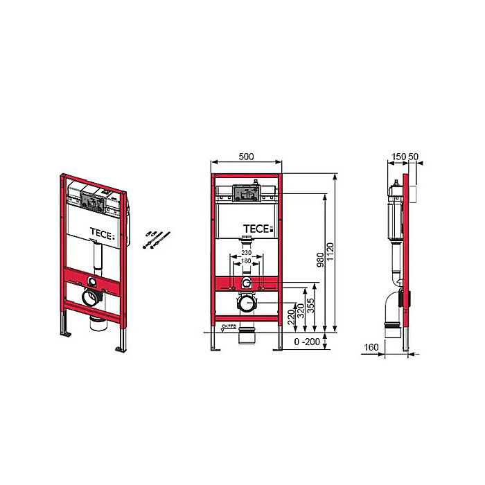 REZERVOR WC INCASTRAT TECEBASE 50X112CM CLAPETA DE ACTIONARE TECE NOW CROM LUCIOS SI SISTEM DE FIXARE INCLUSE 9400412 [2]