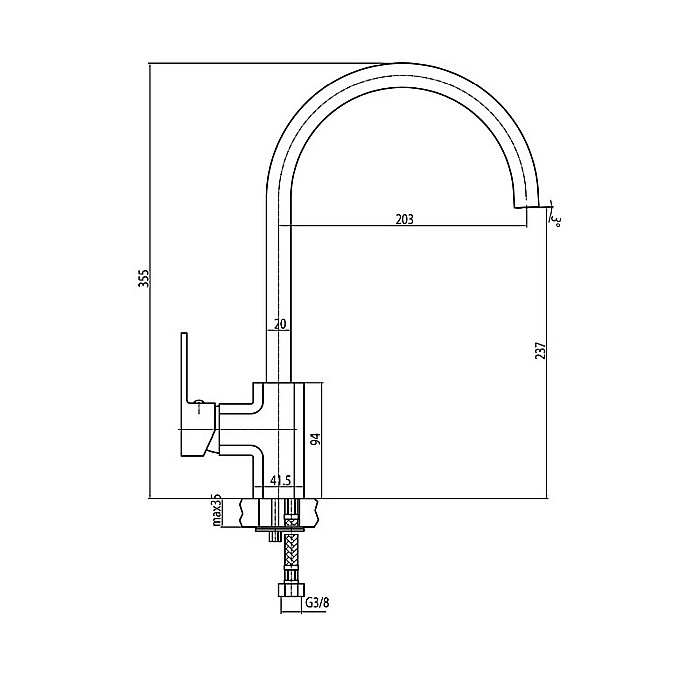 BATERIE BUCATARIE PIPA CURBATA CROM LOFT VALVEX 2454960 [2]