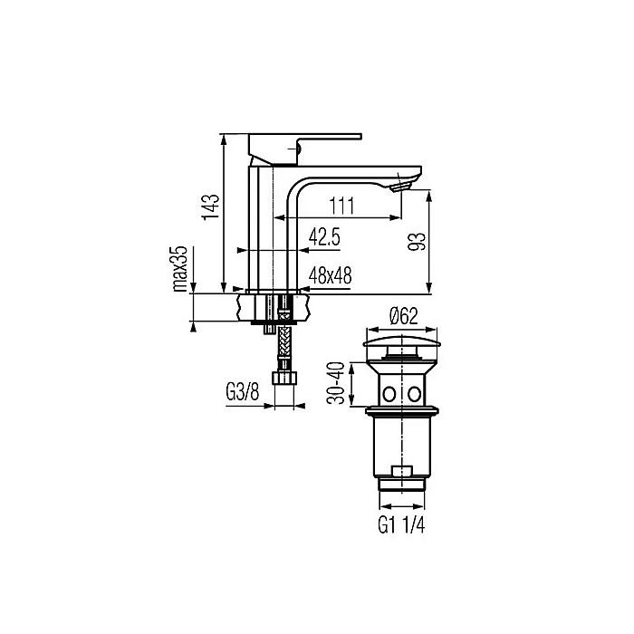 BATERIE LAVOAR CU VENTIL NEGRU MAT LOFT VALVEX 2455900 [2]
