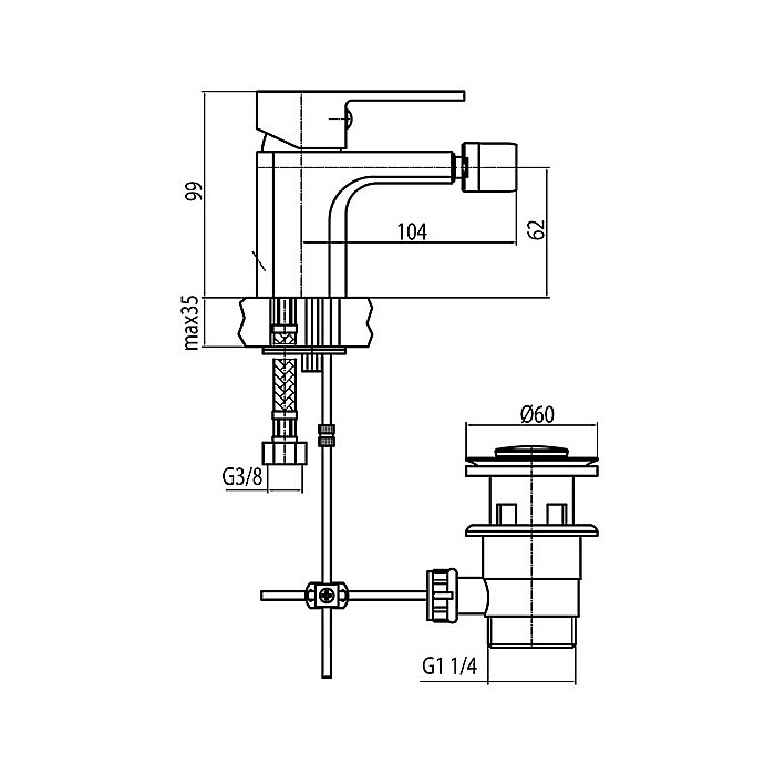 BATERIE BIDEU CU VENTIL CROM LOFT VALVEX 2454950 [2]