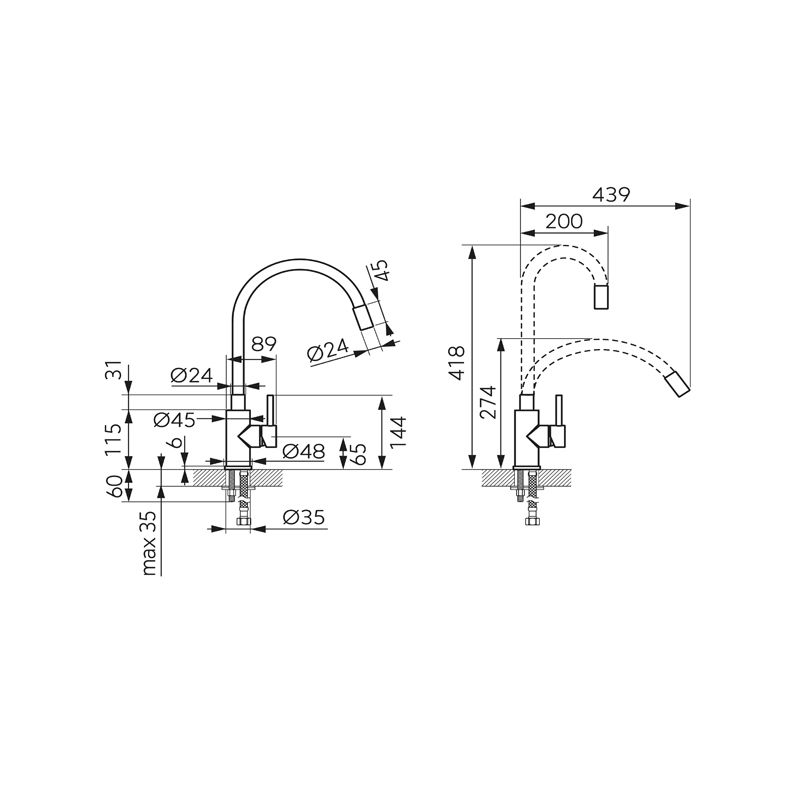 BATERIE BUCATARIE FERRO BZA4BLB STATIVA CU PIPA FLEXIBILA ZUMBA NEGRU [2]