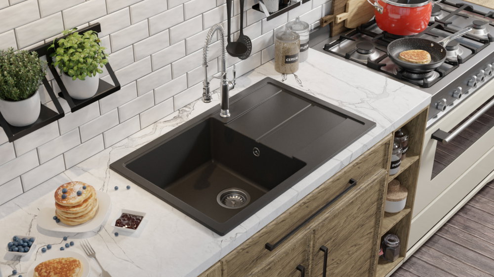 Chiuveta granit SanDonna Ewelina Bej / Nisip, 780x500x210 mm - imagine oficiala 1 [3]