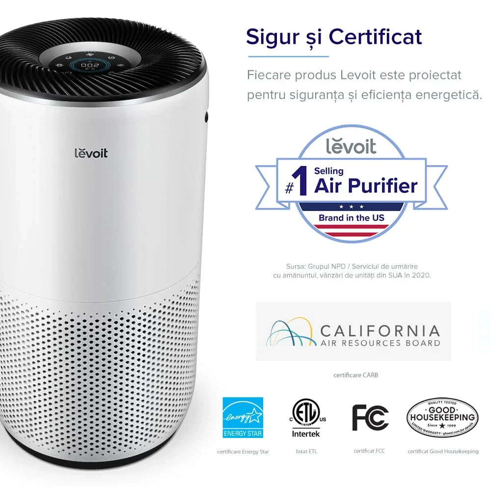 Purificator de aer Levoit Core 400S Smart Wi-Fi, True HEPA, CADR 400 m³/h, Alb. [2]