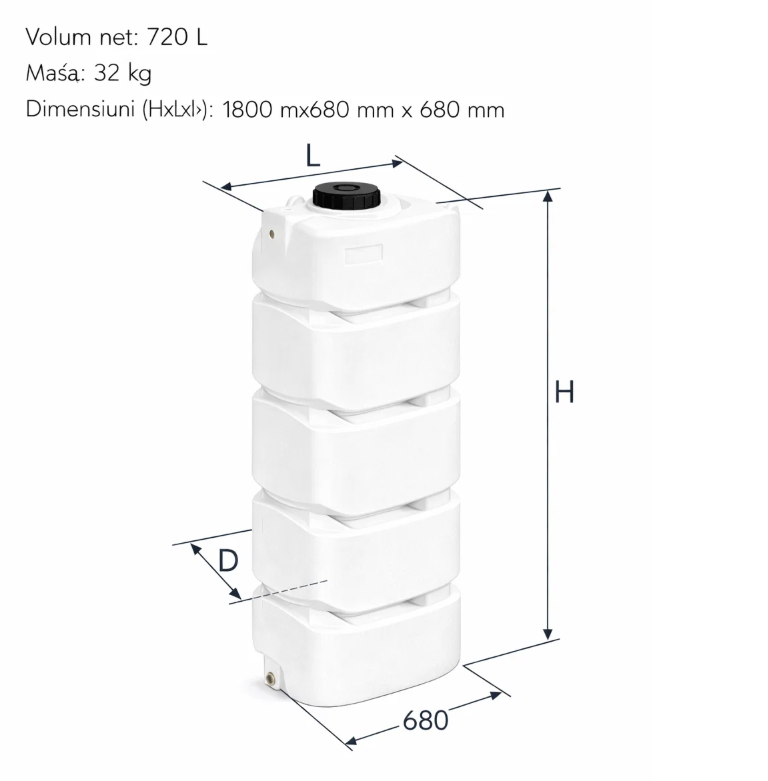 Rezervor ValPurio dublustrat 700 litri, H 1790 mm, cod 49530700001 [1]