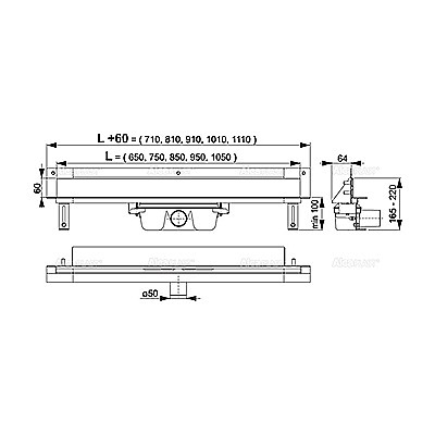 RIGOLA DUS 850MM ALCA MONTAJ IN PERETE CU CAPAC INOX LUCIOS APZ5-EDEN-850 [3]