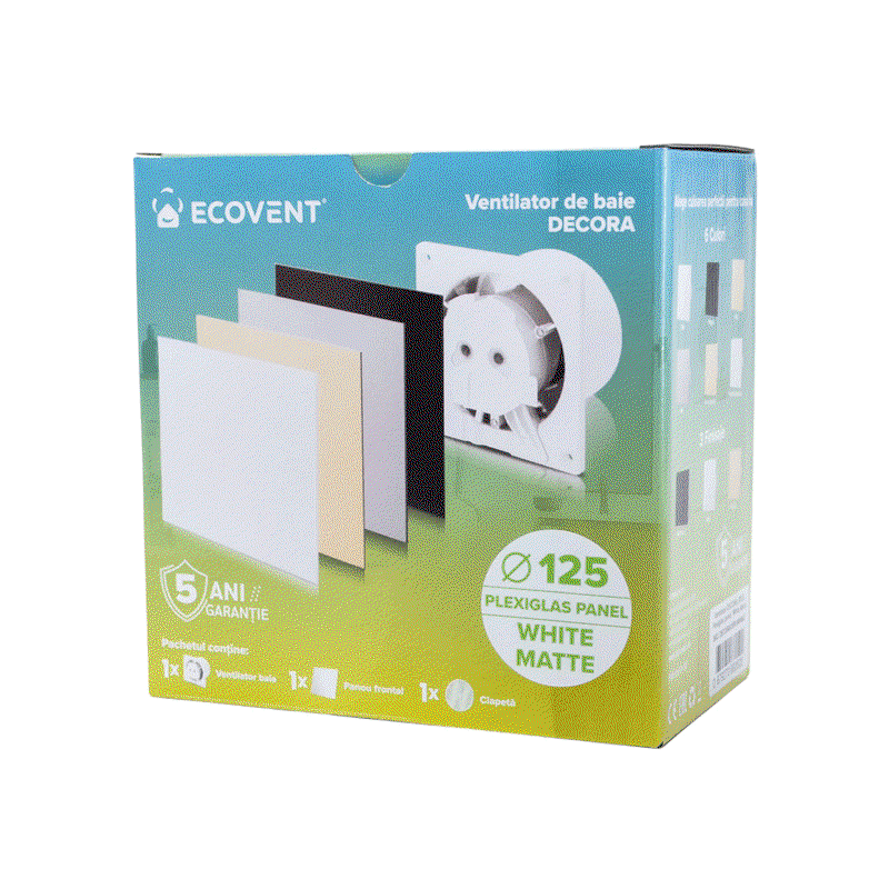 Ventilator baie Ecovent DECORA Ø125 Silent, senzor umiditate, timer, clapetă antiretur, 140 m³/h, alb [4]