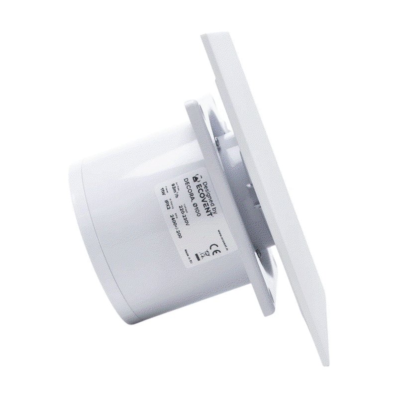 Ventilator baie Ecovent DECORA Ø100 Silent, senzor umiditate, timer, clapetă antiretur, 93 m³/h, alb mat [2]