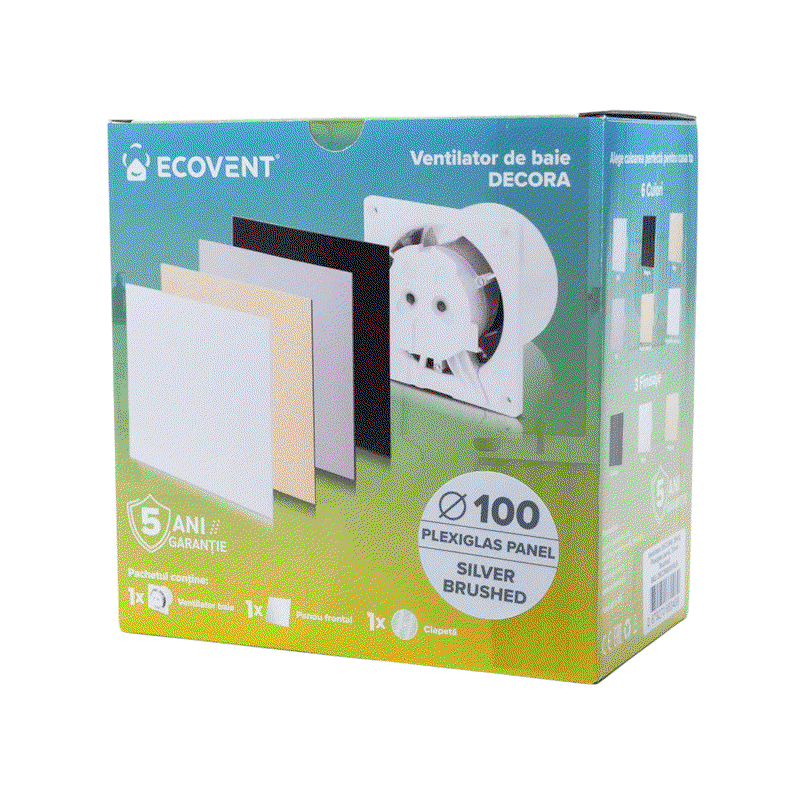 Ventilator baie Ecovent DECORA Ø100 Silent, senzor umiditate, timer, clapetă antiretur, 93 m³/h, argintiu satinat [4]