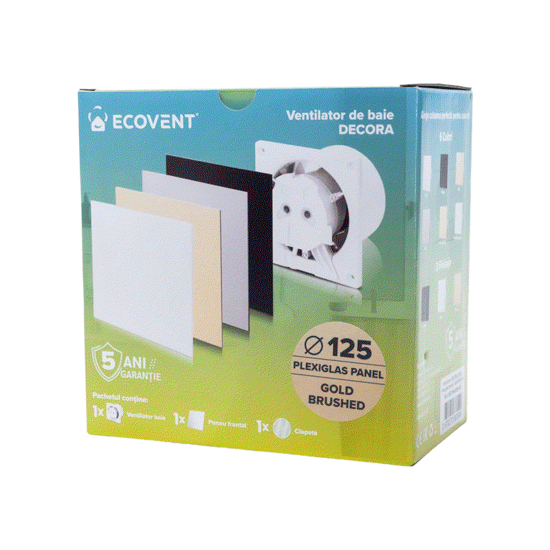 Ventilator baie Ecovent DECORA Ø125 Silent, senzor umiditate, timer, clapetă antiretur, 140 m³/h, bej [4]