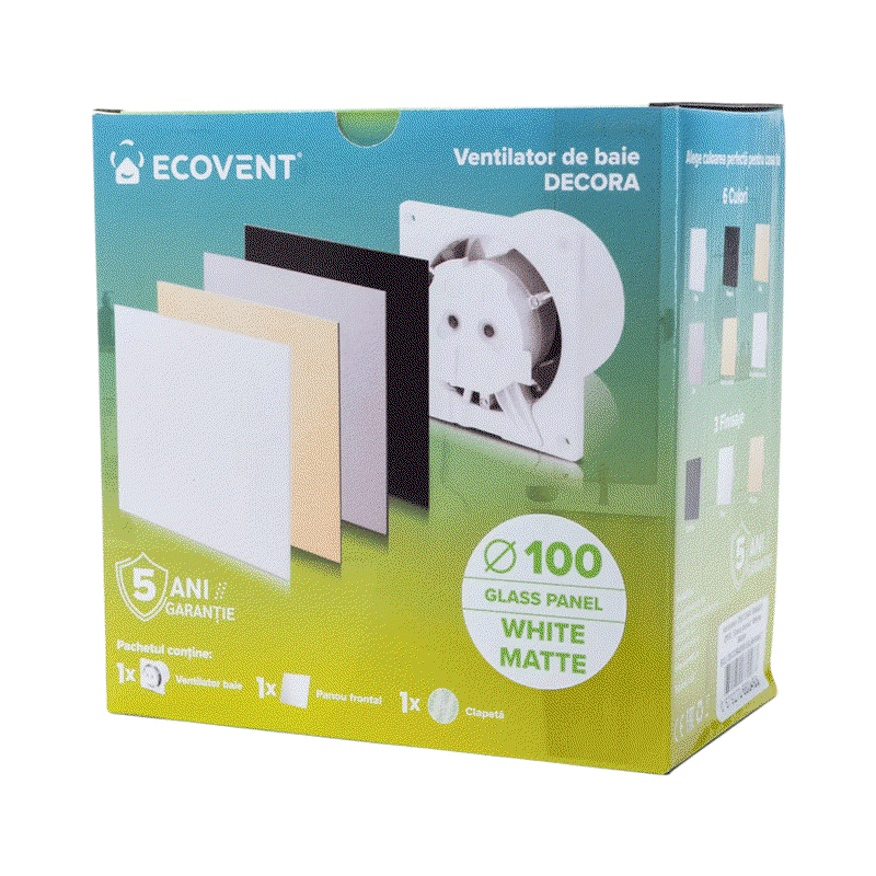 Ventilator baie Ecovent DECORA SMART Ø100 Super Silent cu senzor umiditate, timer și clapetă antiretur, 93 m³/h, alb mat [5]