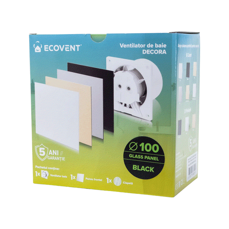 Ventilator baie Ecovent DECORA SMART Ø100 Super Silent cu senzor umiditate, timer și clapetă antiretur, 93 m³/h, negru [4]