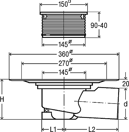 Sifon pardoseala vg557171 dn100 iesire orizontala pentru teava de 110 Viega [1]