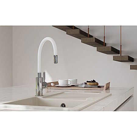 BATERIE BUCATARIE FERRO BZA4W STATIVA CU PIPA FLEXIBILA ZUMBA ALBA [2]