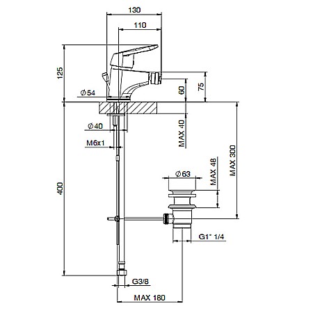BATERIE MONOCOMANDA BIDEU TIEMME D02 DELTA CU VENTIL POP-UP CROM [1]