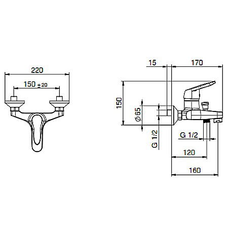 BATERIE MONOCOMANDA CADA DUS COMPLETA TIEMME D03 DELTA CROM [1]