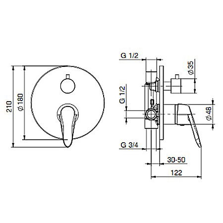 BATERIE MONOCOMANDA INGROPATA TIEMME D05 DELTA CU DEVIATOR PENTRU CABINA DUS CROM [1]