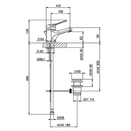 BATERIE MONOCOMANDA LAVOAR TIEMME G01 GAMMA CU VENTIL POP-UP CROM [1]