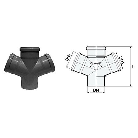 Canalizare interioara si exterioara - Ramificatie pp 110-110-110-90 dubla pp Easykit