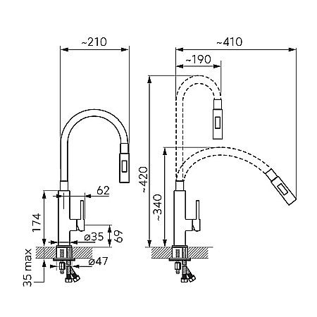ZUMBA SLIM 2F BATERIE FERRO GALBENA-LAMAIE STATIVA BUCATARIE CU PIPA FLEXIBILA BZA43C [1]