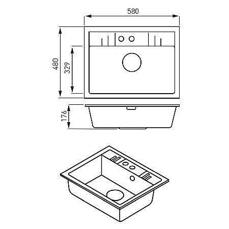 CHIUVETA GRANIT FERRO DRGM1/48/58BA CU O CUVA 58X48CM GRAFIT MEZZO NEAGRA [1]