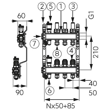 DISTRIBUITOR COLECTOR 7 CAI FERRO SN-RZP07S INOX 1" CU DEBITMETRE RACORD 16X2MM [1]