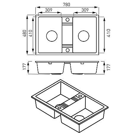 CHIUVETA GRANIT FERRO DRGM2/48/78BA CU DOUA CUVE 78X48CM GRAFIT MEZZO NEAGRA [1]