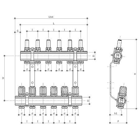 DISTRIBUITOR+COLECTOR 1-3/4 6 CAI CU DEBITMETRE EUROCON PEXKIT VALROM 66420601600 [1]