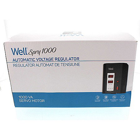 STABILIZATOR AUTOMAT 1000VA CU SERVO MOTOR NEGRU CU MONTAJ PERETE AVR-SRV-SPRY1000BK WELL [2]