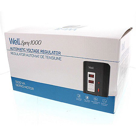 STABILIZATOR AUTOMAT 1000VA CU SERVO MOTOR NEGRU CU MONTAJ PERETE AVR-SRV-SPRY1000BK WELL [3]