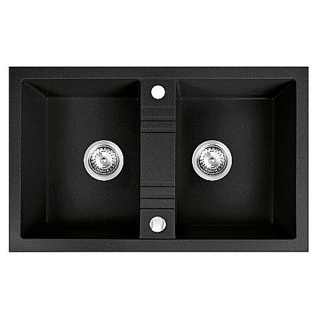 Pachet CHIUVETA GRANIT FERRO DRGM2/48/78BA CU DOUA CUVE 78X48CM GRAFIT MEZZO NEAGRA CU BATERIE BUCATARIE FERRO CADOU [1]