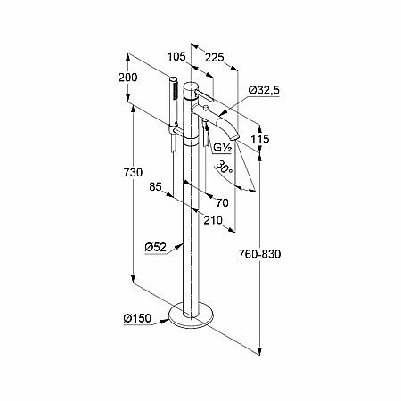 Baterie cada - dus freestanding Kludi Bozz crom monocomanda 385900576 [1]