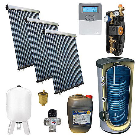 Termice - KIT PANOU SOLAR APA CALDA PRESURIZAT 10P CONFORT CU BOILER CU DOUA SERPENTINE 500L PANOSOL C.420