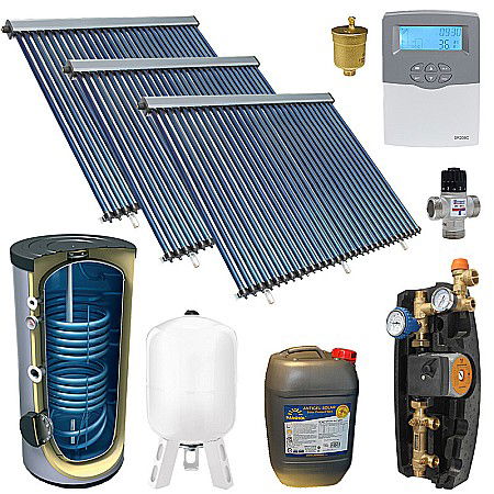 Termice - KIT PANOU SOLAR APA CALDA PRESURIZAT 15P CONFORT CU BOILER CU DOUA SERPENTINE 750L PANOSOL C.423