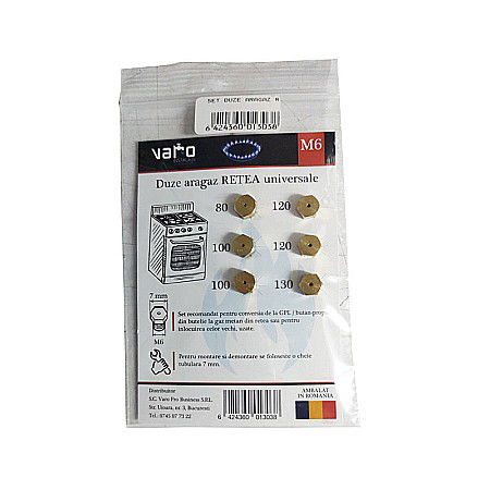 Tevi si fitinguri negre pentru gaz sau instalatii termice - Pachet SET DUZE ARAGAZ RETEA M6 UNIVERSALE + RACORD FLEXIBIL PENTRU ARAGAZ 42745