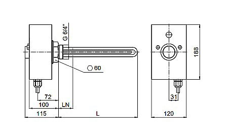 REZISTENTA ELECTRICA REGULUS 6KW CU TERMOSTAT 11/2 L555MM CU TERMINAL NEINCALZIT 18386 [1]