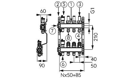DISTRIBUITOR COLECTOR 12 CAI FERRO SN-RZP12S INOX 1" CU DEBITMETRE RACORD 16X2MM [1]