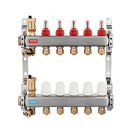 Incalzire in pardoseala - DISTRIBUITOR COLECTOR 8 CAI FERRO SN-RZP08S INOX 1" CU DEBITMETRE RACORD 16X2MM