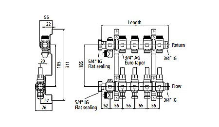 DISTRIBUITOR-COLECTOR 6 CIRCUITE 1 INOX KERMI CU DEBITMETRE 3/4 EUROCON [1]