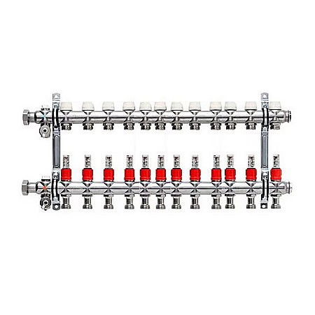 Incalzire in pardoseala - DISTRIBUITOR-COLECTOR 12 CIRCUITE 1 INOX KERMI CU DEBITMETRE 3/4 EUROCON